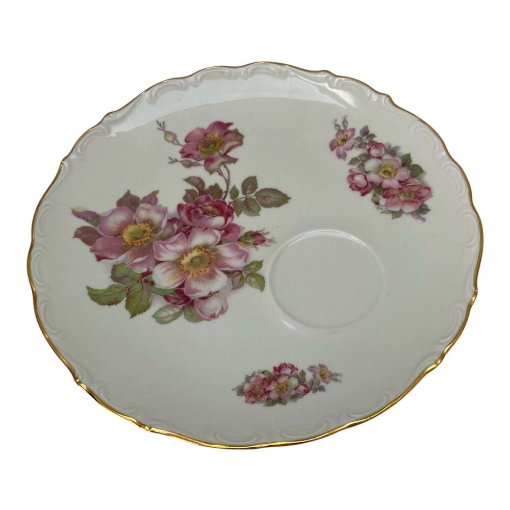 Vintage 1960s Schumann Arzberg Wild Rose Snack / Saucer Plate Gold Trim 9 1/4"